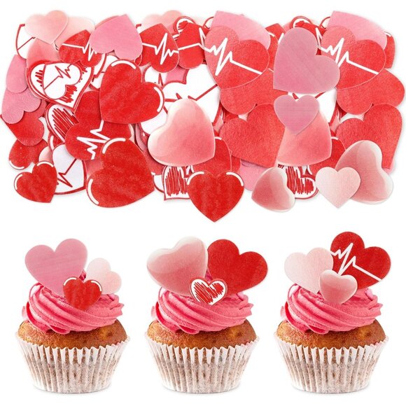Other - 80Pack Edible Valentine's Day Heart Cupcake Toppers Red Edible Heart Cupcake Dri